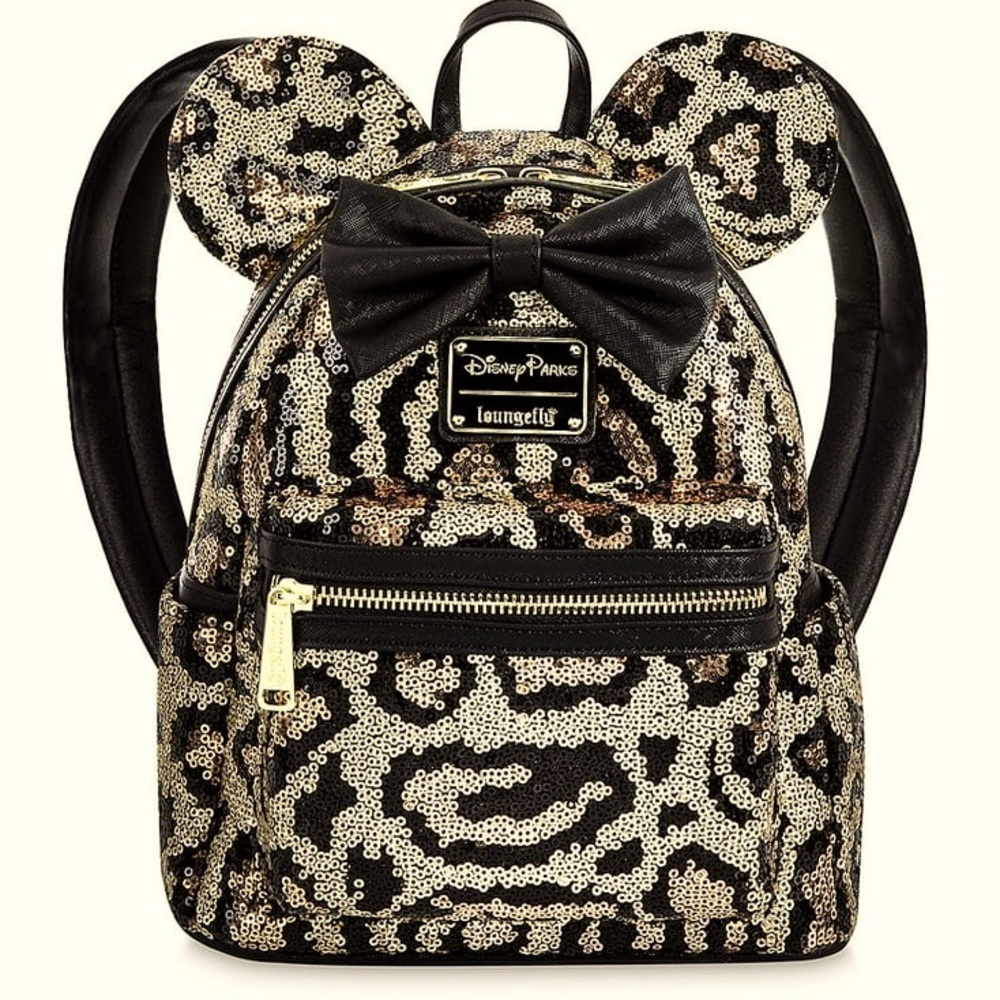 Minnie Mouse Leopard Cheetah Sequined Print Loungefly Mini Backpack - Picture 4 of 5